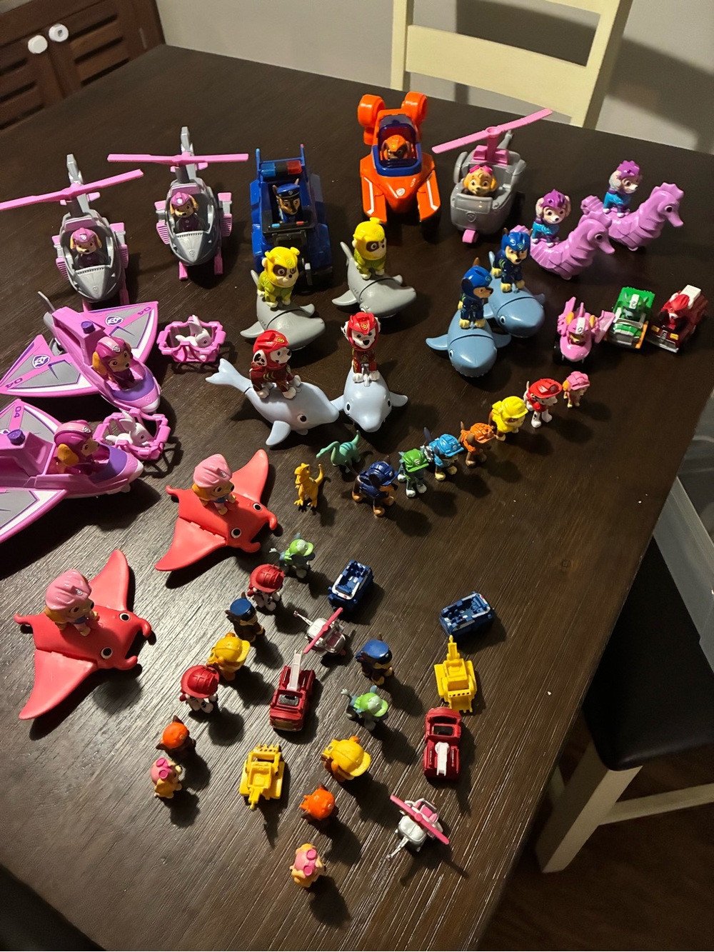 Lot of Paw Patrol Bright Pink, Blue & Orange Vehicle and Figure Playset